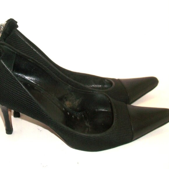 Yves Saint Laurent Vintage 90's Pointy Rear-Zip Leather & Textile Pumps - Picture 9 of 14